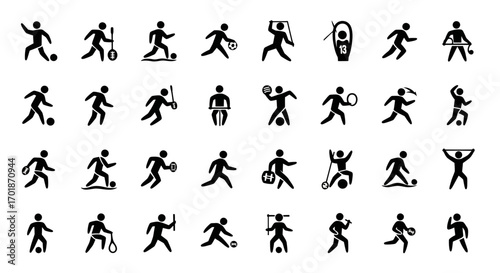 Collection of Pictograms Representing Various Sports and Athletic Activities Showcasing Diverse Physical Pursuits and Competitions