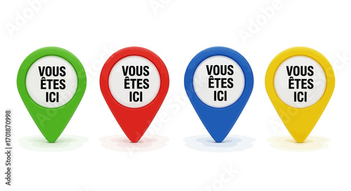 These Four Colorful Location Pins With You Are Here Text Represent Navigation and Finding Your Way in the World