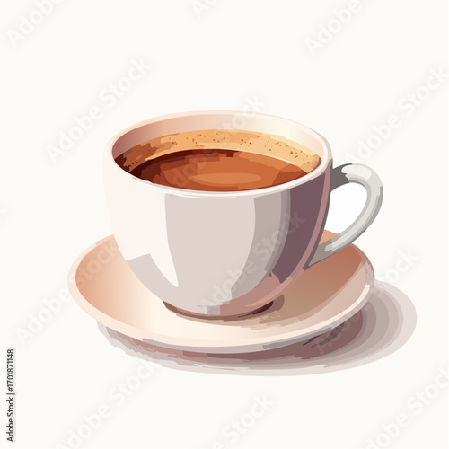 White Ceramic Coffee Cup Filled With Brown Liquid On Matching Saucer
