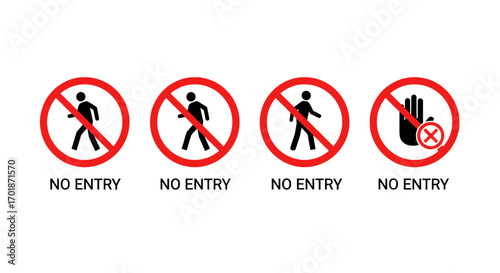 Collection of No Entry Symbols Including a Hand Sign Representing Restricted Access and Prohibition of Movement