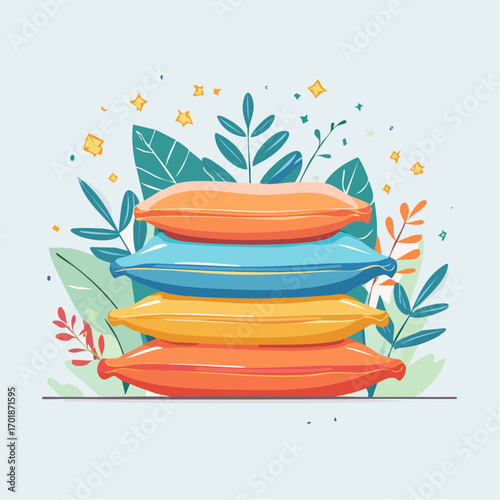 Stack of Colorful Pillows With Leaves and Gold Sparkles