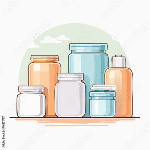 Cosmetic Packaging Collection on Table with Green Backdrop