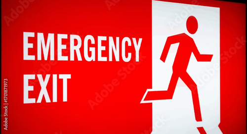 Illuminated Emergency Exit Sign Showing a Red Running Man Symbol and the Words Emergency Exit Clearly Visible