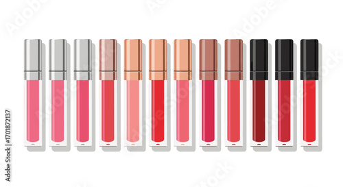 Explore a vibrant array of lipstick glosses in pink and red shades perfect for beauty blogging or makeup tutorials adding a touch of glamour to any design, Generative AI.