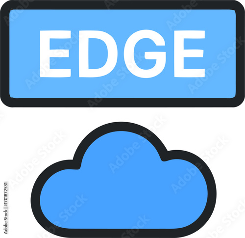 Abstract illustration of edge computing concept: a cloud icon below a rectangle with the word EDGE, symbolizing decentralized data processing and reduced latency.
