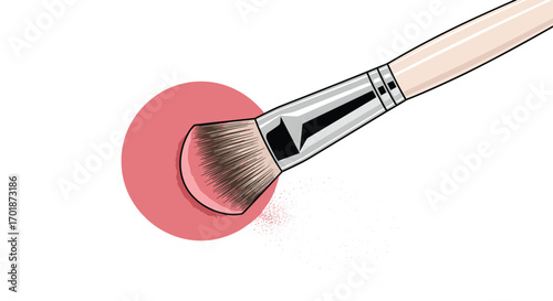 Cosmetic brush applying pink blush for flawless makeup looks and beauty tutorials or professional beauty marketing showcasing elegance and style, Generative AI.