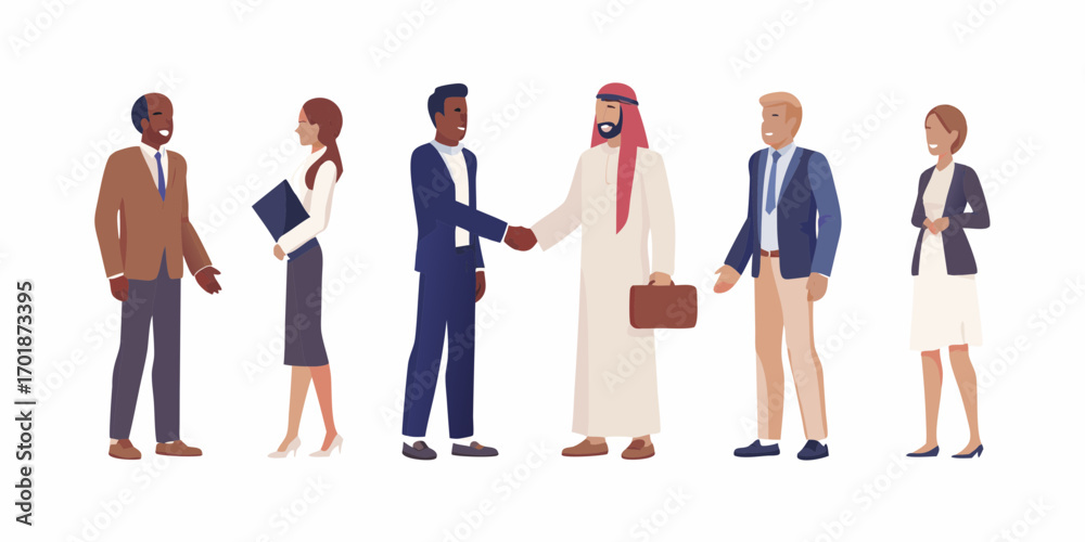 Obraz premium Diverse business professionals from different cultures shaking hands and collaborating in a meeting