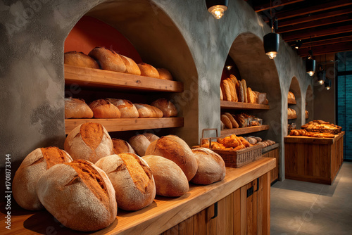 Boulangerie artisanale avec pains frais traditionnels, savoir-faire fait maison et ambiance chaleureuse mettant en valeur la gourmandise et la qualité