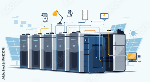 Powering the future with sustainable energy solutions and smart home technology using solar panels and battery storage for a modern home setup, Generative AI.