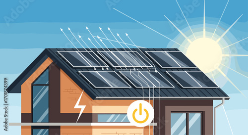 Go Green with Solar Power Energy for Your Modern Home Renewable Energy Concept for Eco Friendly Lifestyle and Sustainable Future, Generative AI.