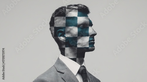 Wallpaper Mural A stylized image of a man with a checkered pattern overlay, symbolizing complexity and depth in identity and perception. Torontodigital.ca
