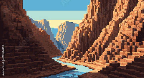 Pixelated Canyon Landscape - A Scenic Vista