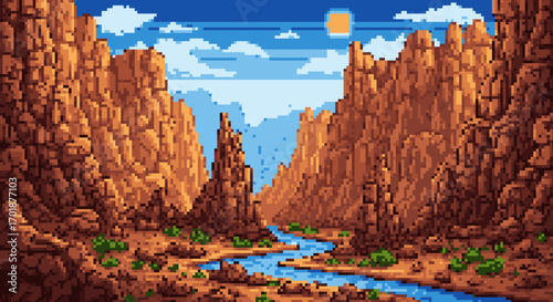 Pixelated Desert Canyon Landscape