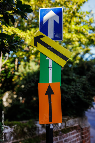 Arrow signs in a vertical signpost