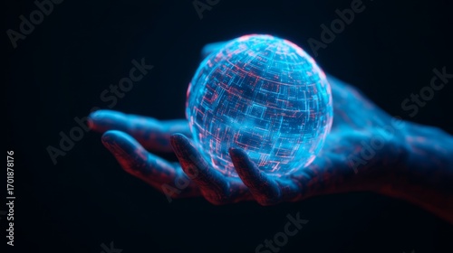 Wallpaper Mural A futuristic hand holds a glowing digital sphere, symbolizing technology and innovation in a dark, atmospheric setting. Torontodigital.ca