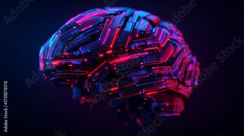Wallpaper Mural A vibrant, futuristic representation of a brain composed of colorful circuits and lights, symbolizing technology and artificial intelligence. Torontodigital.ca