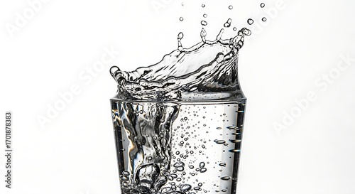 Splashing water in glass close up
