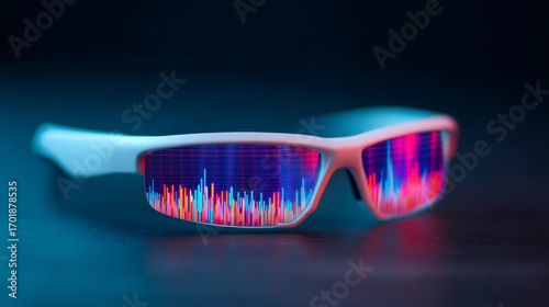 Wallpaper Mural Stylish glasses with vibrant, colorful lenses displaying soundwave patterns, set against a dark background, suggesting a blend of technology and fashion. Torontodigital.ca