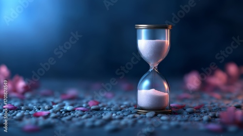Wallpaper Mural A shimmering hourglass sits on pebbles, surrounded by delicate petals, symbolizing the passage of time and fleeting moments. Torontodigital.ca