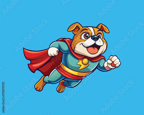 Cartoon Superhero Bulldog Mascot – Fun Flying Dog Character Design