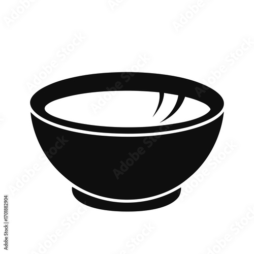Black bowl with spoon on white background