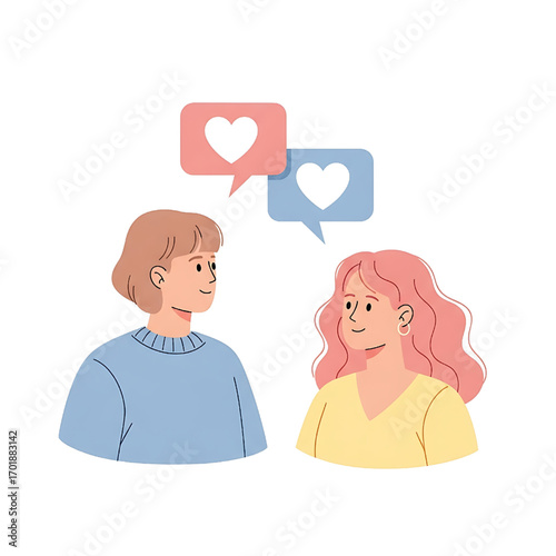 Couple in Love Talking with Hearts, Dating, Valentine's Day, Relationship Concept