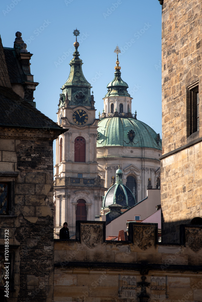 Obraz premium Church of Saint Nicholas, Baroque Roman Catholic Church in Mala Strana district in Prague, Czech Republic