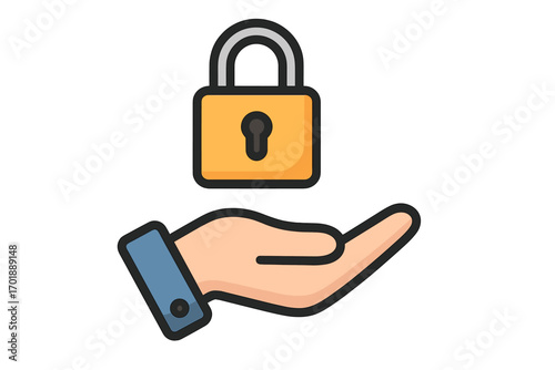 Hand holding a padlock as a symbol for security, safety, and protection. Concept of data privacy, secure access, and confidential information. Vector icon for business & web.