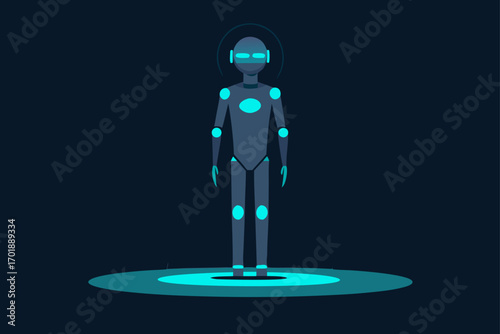 AI Hologram Assistant Standing In Dark Room