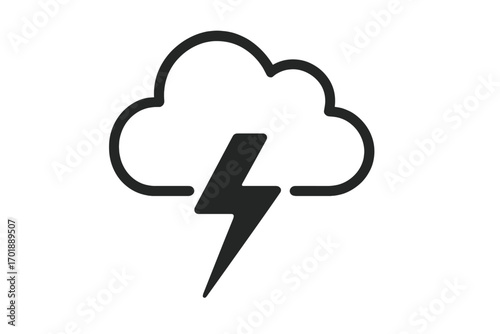 Thunderstorm line icon. Weather forecast symbol. Cloud with lightning bolt vector illustration. Minimal design for web, apps. Concept of storm, power, energy, electricity.