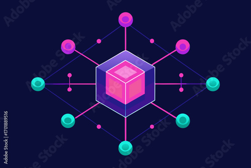 AI Powered Holographic Network Glowing Pink