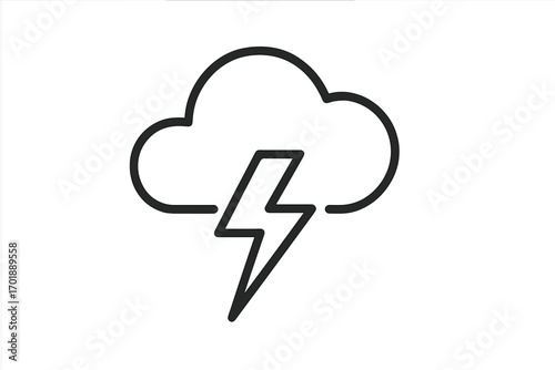 Thunderstorm line icon vector. Simple cloud and lightning bolt symbol for a weather forecast app. Minimalist outline thunder storm pictogram for web, UI, and graphic design.