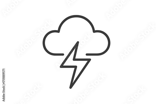 Thunderstorm line icon. Cloud with lightning bolt symbol. Simple weather forecast sign. Minimalist outline vector graphic for app & web. Metaphor for electricity, power, energy.