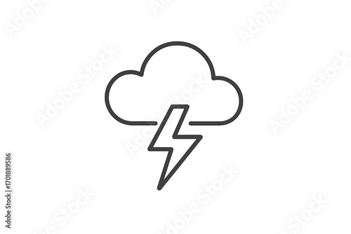 Thunderstorm icon. Cloud with lightning bolt symbol. Weather forecast concept. Simple line art for web and app design. Vector illustration of storm, electricity, power, flash.