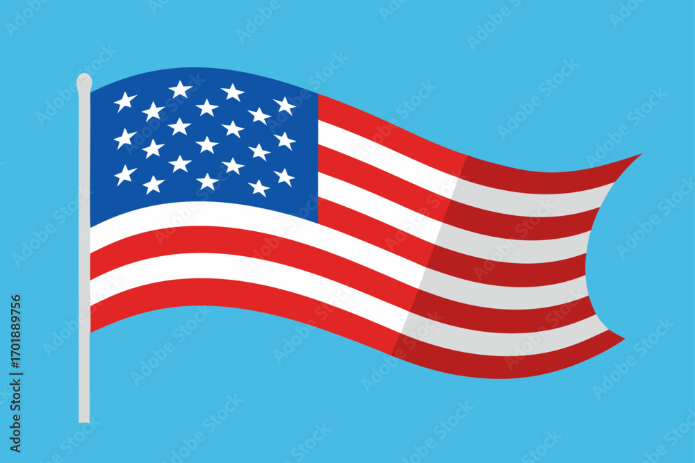 Fototapeta premium American Flag Waving In Sky Background