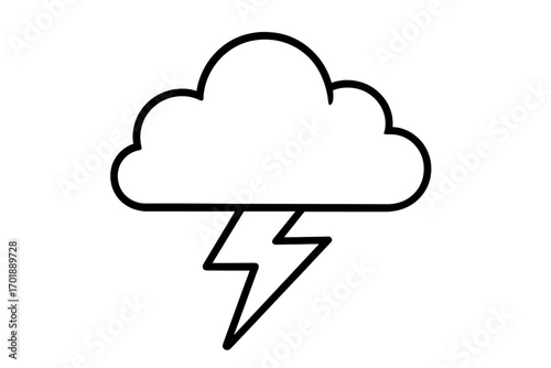 Thunderstorm icon with cloud and lightning bolt symbol. Weather forecast, storm, electricity concept. Simple line art for web and app design. Stormy weather vector illustration.