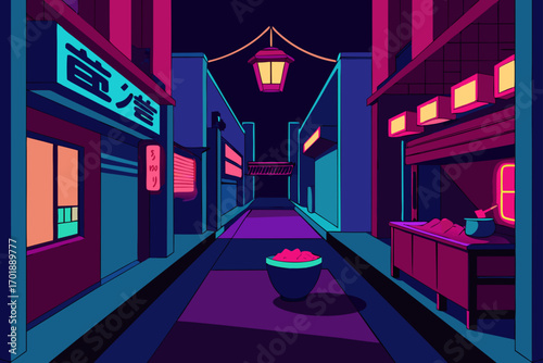 Alley With Neon Noodle Shops