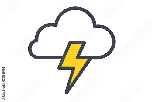 Thunderstorm icon with cloud and lightning bolt. Weather forecast symbol, simple vector illustration. Outline graphic sign for web design, storm concept, electricity power.