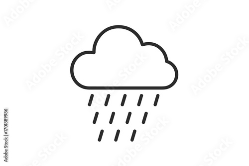 Rain cloud icon. Weather forecast symbol for rainy day. Heavy rain, storm or drizzle pictogram. Simple minimal outline drawing. Vector line art for app and web design.