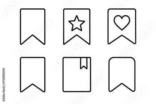 Bookmark line icon set. Save symbol collection. Minimalist linear pictogram for web and graphic design. Favorite, tag, and label signs for apps, banners and social media. Vector illustration.