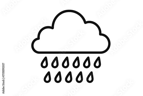 Rain cloud outline icon vector. Weather forecast concept. Simple line art illustration for web, app, graphic design. Minimalist black symbol. Precipitation, raindrop, storm sign.