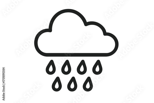 Rain cloud outline symbol. Weather icon concept. Vector for rainy day, storm, downpour. Meteorology forecast graphic. Simple flat design for web, mobile app. Water drop.