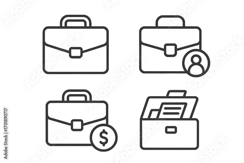 Briefcase line icon set. Business portfolio, finance case, and document folder icons. Editable stroke vector for UI UX design. Thin outline symbols for job, career, money.