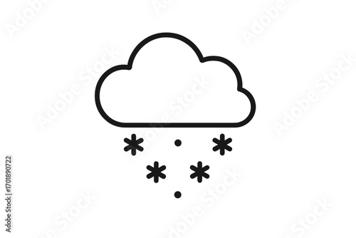 Snow weather forecast icon. Thin line art cloud with snowflakes. Minimal vector illustration. Winter season, cold temperature, snowfall, blizzard, frost symbol. Pictogram.