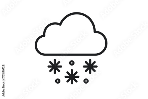 Weather forecast snow icon. Cloud with falling snowflakes. Minimal thin line vector illustration. Symbol for winter, cold, snowing, blizzard, precipitation, freeze. For web, app.