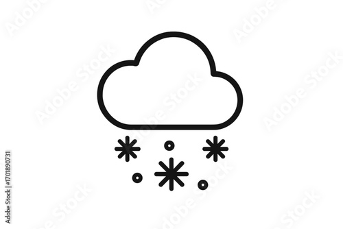 Snow cloud weather line icon. Minimal vector symbol for web, apps. Winter snowfall, blizzard illustration. Meteorology forecast sign. Cold, freezing, frost concept. Snowflake pictogram.