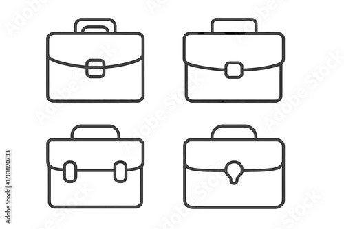 Briefcase thin line icon set. Business portfolio case symbol collection. Work job document bag linear pictograms. Minimalist outline vector for web UI UX design apps.