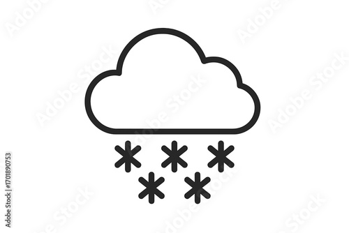 Snow under cloud modern outline style icon. Vector weather symbol for design, cards, apps, social networks. Winter snowfall cartoon illustration on transparent background.