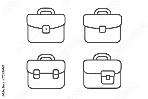 Briefcase line icon set. Business portfolio symbol. Finance case pictogram collection. Corporate work sign. Outline document bag illustration. Editable stroke vector graphic.