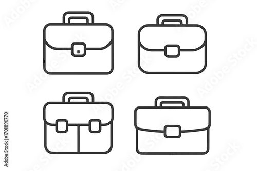 Business briefcase line icon set. Professional work bag and portfolio outline symbols. Corporate document case vector collection. Editable stroke pictogram for web and apps.